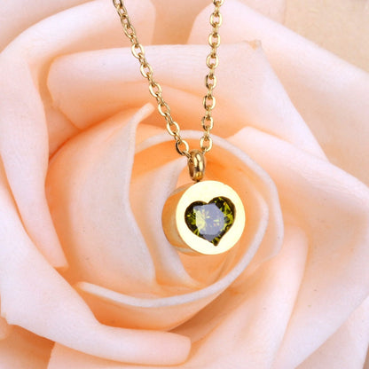 ASON Heart Cubic Zirconia Round Pendants Stainless Steel Chains Necklace Gold Color Accessories Wholesale Daily Wear Choker asonjewelry