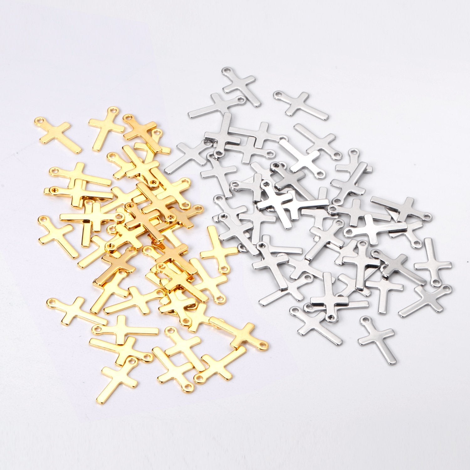 ASON 100Pcs/Lots Cross Charms 316L Stainless Steel Religious Pendant Gold Silver Color For Necklace DIY Jewelry Making Supplies asonjewelry