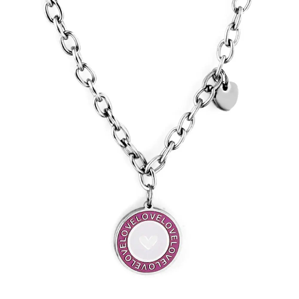 Pink Pendant Necklace Girls Round Heart Pattern Collier Link Chains Grunge Y2K Thick Chain Lady Romantic Gifts asonjewelry