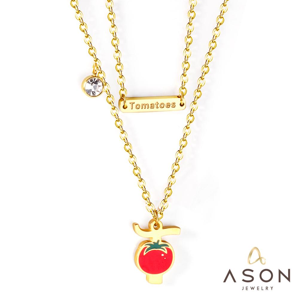 ASON Tomato Pendant Multi Layer Necklace Gold Color Stainless Steel Chain with Cubic Zirconia for Women Girl Fashion Gift asonjewelry