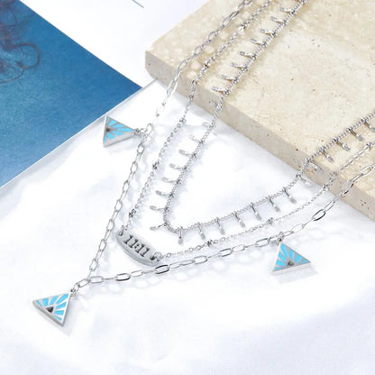 Blue Triangle Charms Collier Brand Design Three-Layered Necklaces Gold Plated Link Chain Choker Romantic Y2K Collar asonjewelry