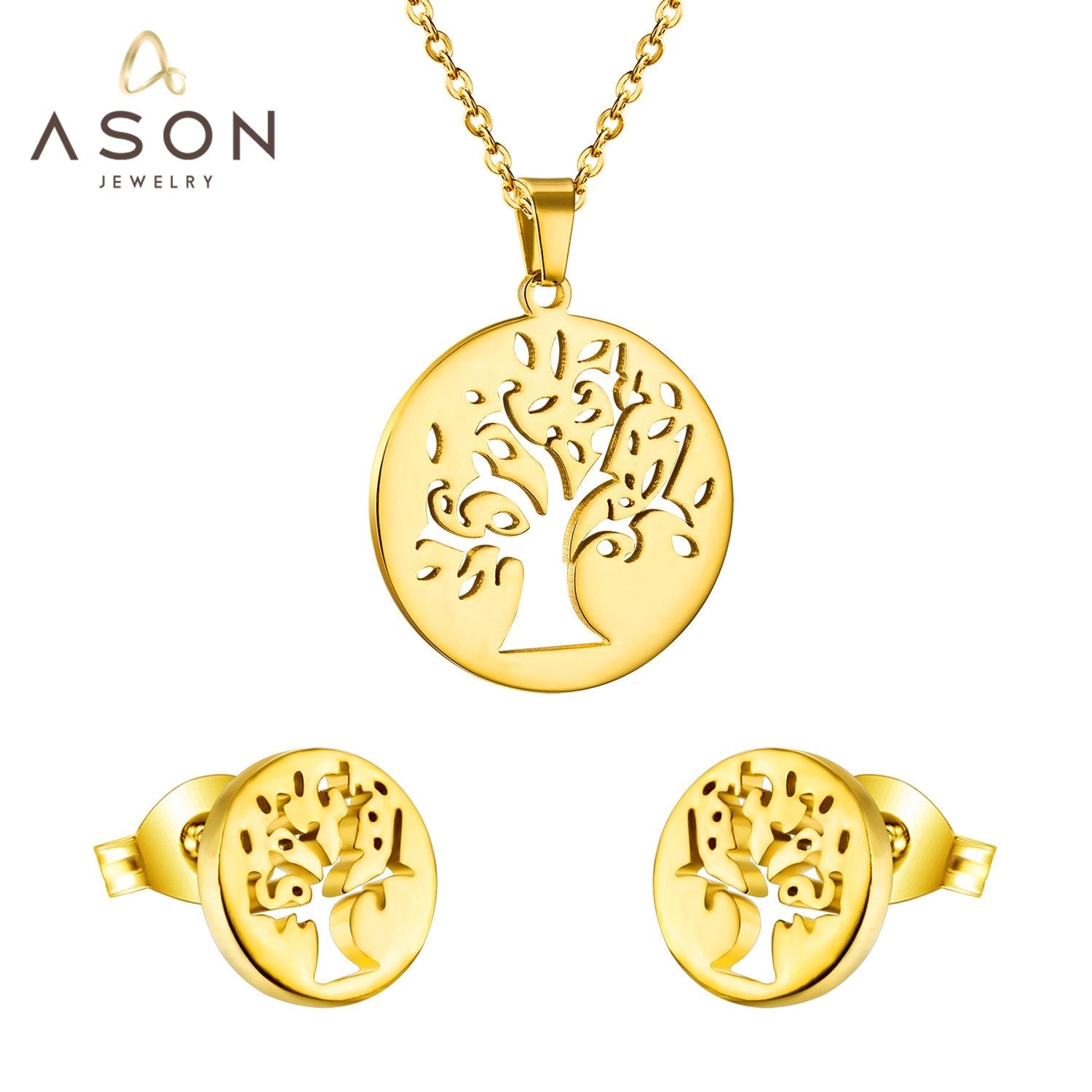 ASON Christmas Jewelry Sets Female Accessories Stainless Steel Tree Pendant Necklace Earring Sets Wholesale Party asonjewelry