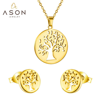 ASON Christmas Jewelry Sets Female Accessories Stainless Steel Tree Pendant Necklace Earring Sets Wholesale Party asonjewelry