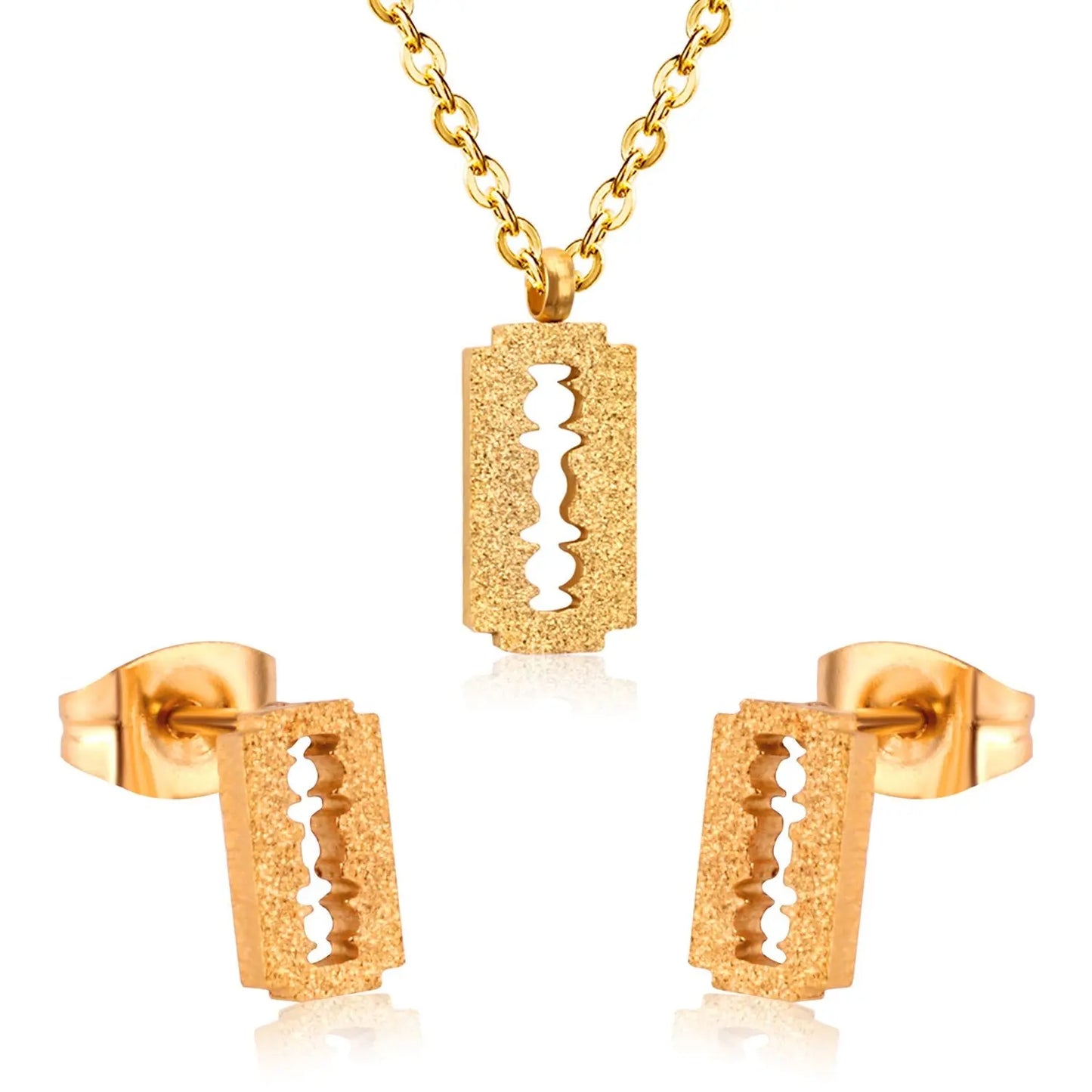 Fashion Frost Gold Pendant Necklace Set for Women Stainless Steel Jewellry Sets Wedding Necklace Set parures bijoux asonjewelry