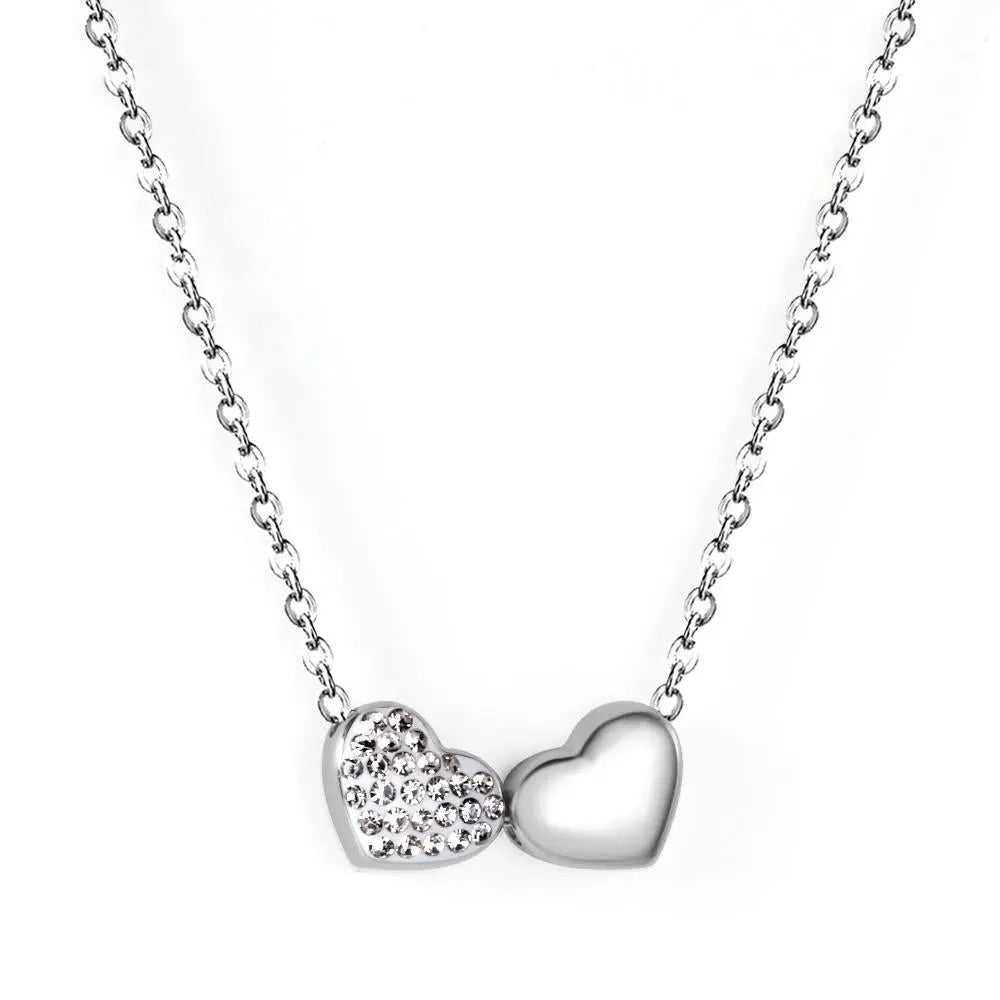 Two Heart Shape Pendant Necklaces Shiny Cubic Zirconia Charms For Lover Friends Romantic Anniversary Birthday Gifts asonjewelry