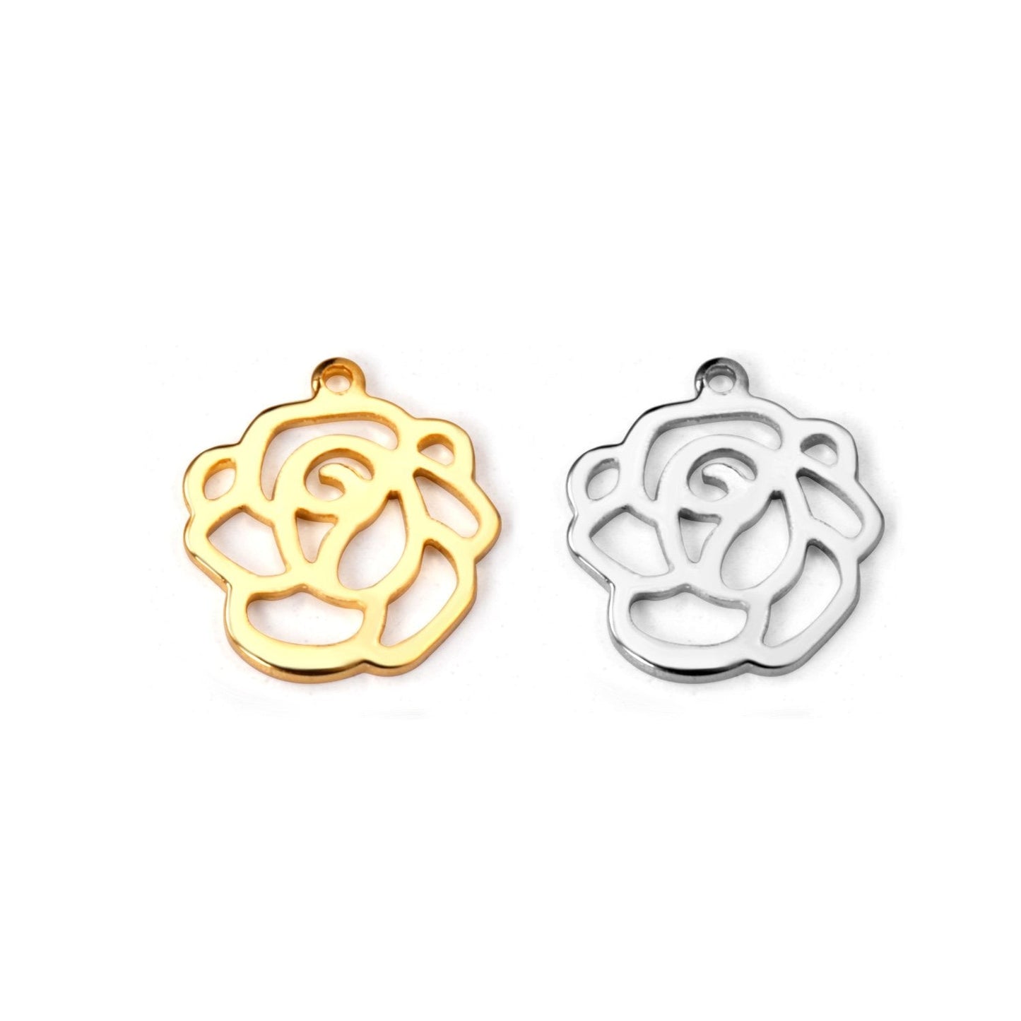 ASON100 Pcs/Lot Rose Pendant 316L Stainless Steel Flowers Charm Wholesale Gold Silver Color For Necklace Bracelet Jewelry Making asonjewelry