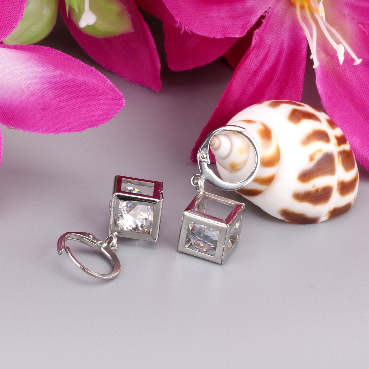 ASON Geometry Cubic Zirconia Piercing Drop Earrings Stainless Steel Gold Color Ear Hoop For Women Fashion Jewelry Party asonjewelry