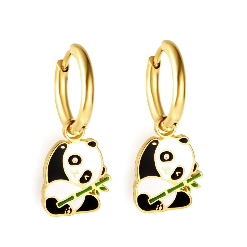 Cute Animal Drop Pendients For Woman Girls Panda Dangle Earrings Frog Dinosaur Charms Grunge Hoops Ears Jewelry New asonjewelry