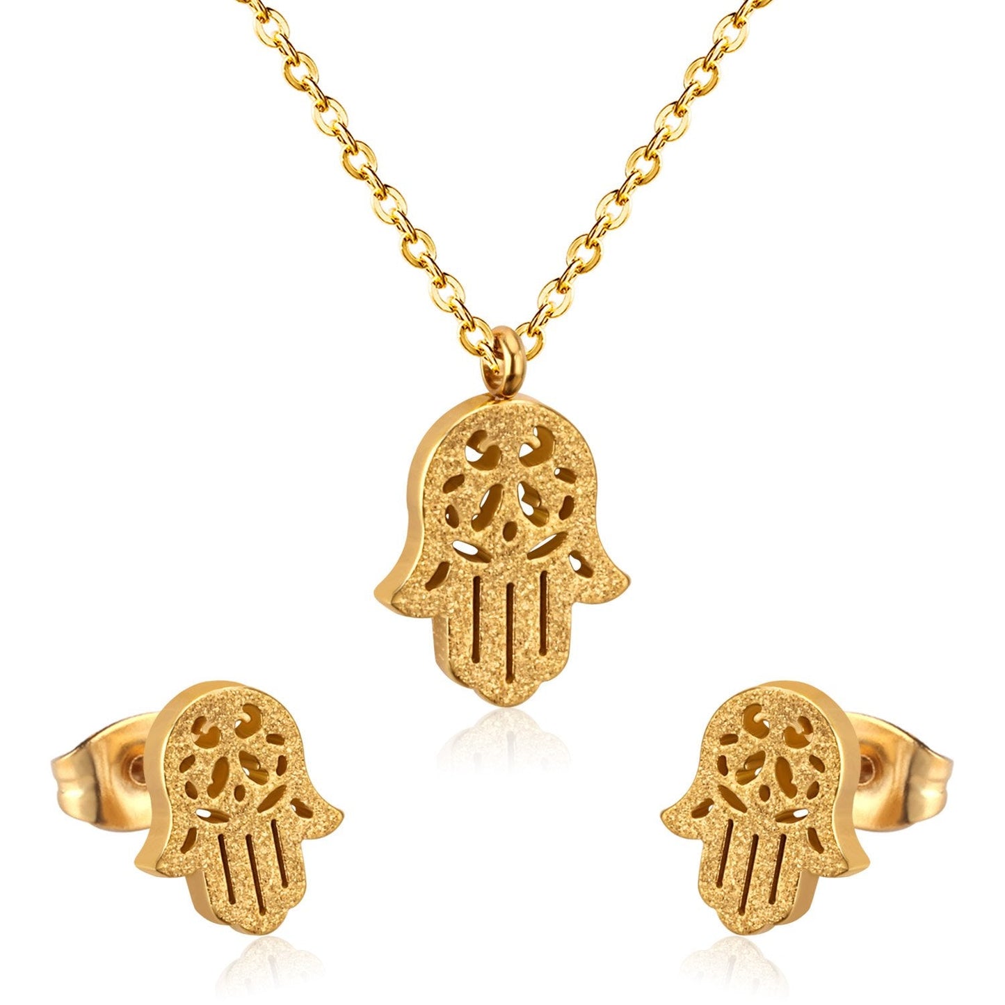 ASON Stainless Steel Gold Color Jewelry Sets Hand Shape Pendant Necklace Earrings Jewelry Sets for Women Girl Party Girls asonjewelry