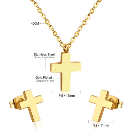 New Trendy Cross Shape Jewellery Sets Stainless Steel Silver Color For Woman Dubai Wedding Bridal Jewelry Sets asonjewelry