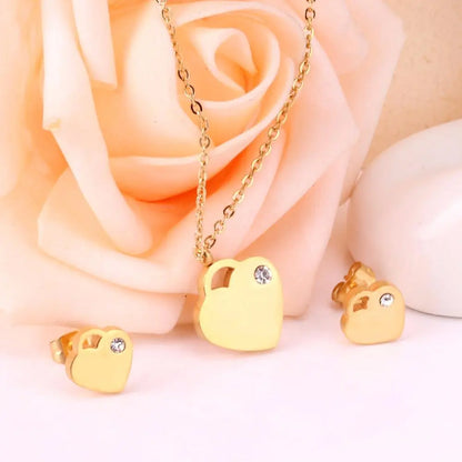 Lovely Heart Stainless Steel Bridal Jewelry Sets Necklace Earrings Accessories Set For Women Wedding Gift asonjewelry
