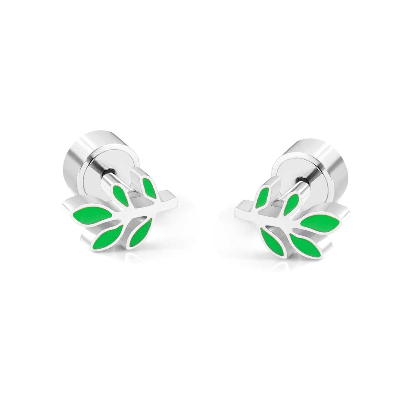 ASON Lovely Children's Stud Earrings 316L Stainless Steel Green Flower Leaf Cartoon Small Earrings for Girl Gifts Jewelry asonjewelry