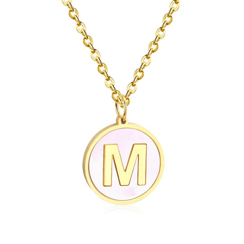 Stainless Steel Round Initial Pendant Necklace Gold Color 26 A-Z Letter Necklaces For Female Party Friend Wholesale