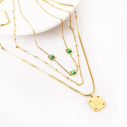Green AAA Zirconia Collier For Woman Party Luxury Decor  Fairy Aesthetic Triple Chain Necklaces Multilayer Choker asonjewelry