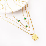 Green AAA Zirconia Collier For Woman Party Luxury Decor  Fairy Aesthetic Triple Chain Necklaces Multilayer Choker