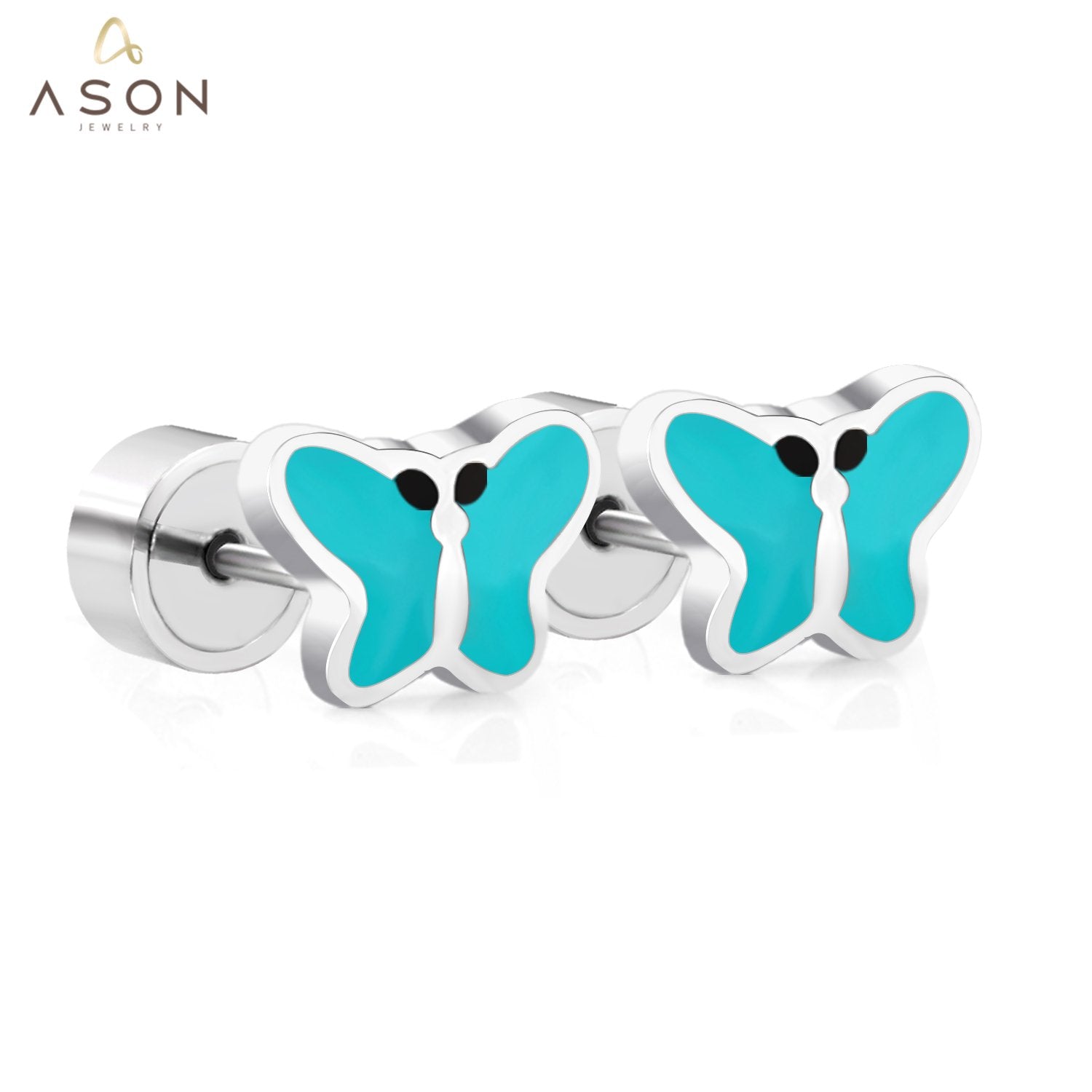 ASON 316L Stainless Steel Silver Color Lovely Butterfly Press Stud Earrings for Women/Girl/Kids Party Gift Fashion Jewelry asonjewelry