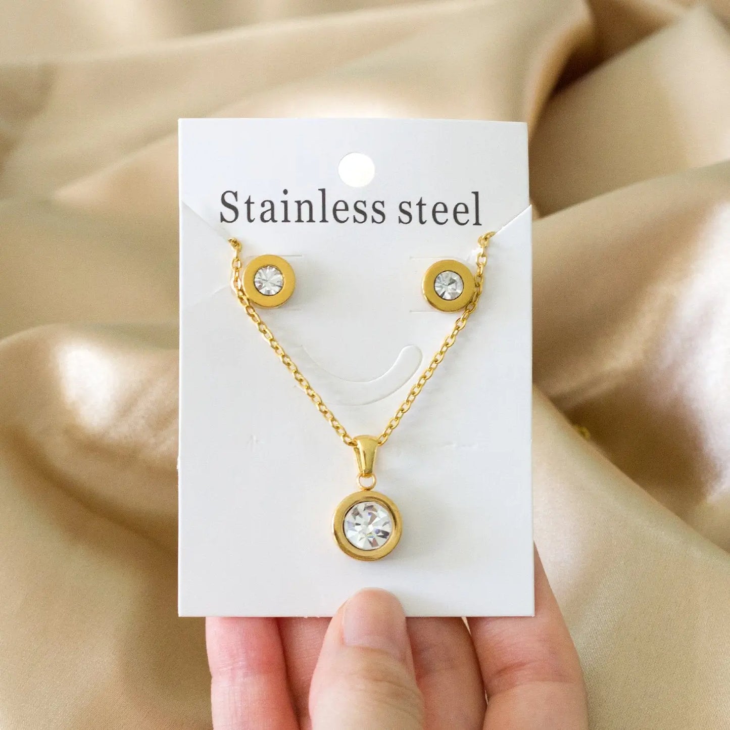 Stainless Steel Round Multi-color Pendant Necklace Earrings Sets For Women Indian Jewellry Accessories pendientes asonjewelry