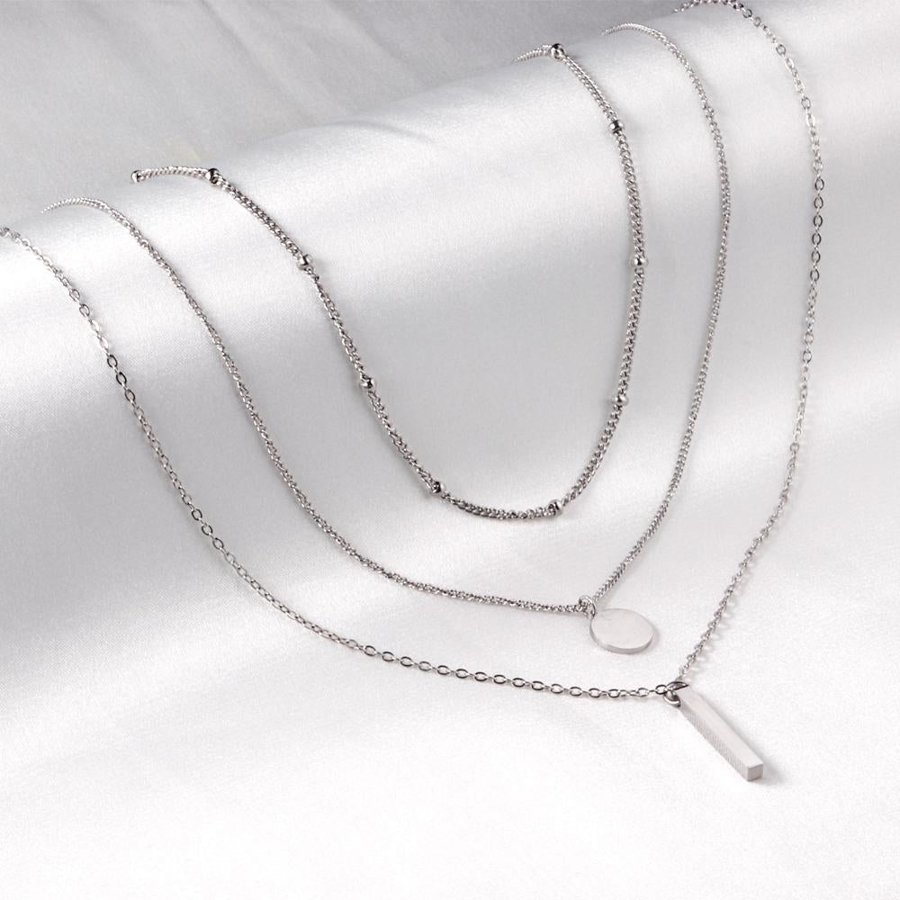 ASON Round and Steel Bar Pendant Necklace Multi-layer 316L Stainless Steel Chain for Women Men Choker Fashion Jewelry Gift asonjewelry