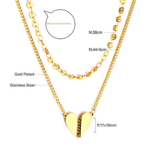 ASON – collier Vintage en forme de cœur pour femmes, chaînes multicouches, pendentif, couleur or, en acier inoxydable, bijoux ras de cou