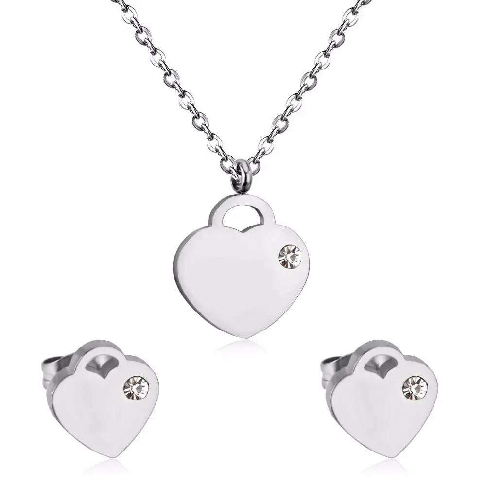 Lovely Heart Stainless Steel Bridal Jewelry Sets Necklace Earrings Accessories Set For Women Wedding Gift asonjewelry