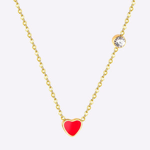 Red Heart Pendant With Crystal Stainless Steel Chain Necklace For Girls Fashion Party Jewellry Accessories 2021 Hot