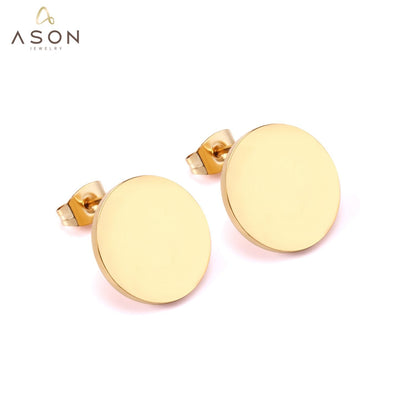ASON Simple Style Gold Color Round Shape Piercing Stud Earrings Stainless Steel Ladies Earrings Pendientes Mujer Party Gift asonjewelry