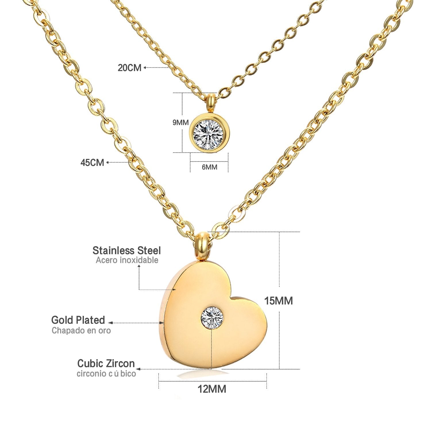 ASON Heart Shape Pendant Necklaces Gold Color Stainless Steel Multi-layer Chains Round Cubic Zirconia Choker For Women asonjewelry