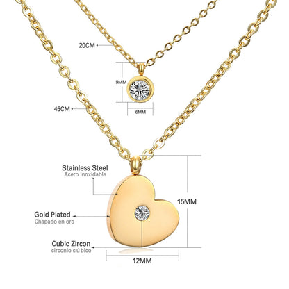 ASON Heart Shape Pendant Necklaces Gold Color Stainless Steel Multi-layer Chains Round Cubic Zirconia Choker For Women asonjewelry