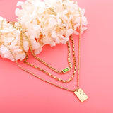 Statement Necklace No Fade Gold Color Stainless Steel Square Crystal Pendant Necklace Women Hiphop Layer Necklaces
