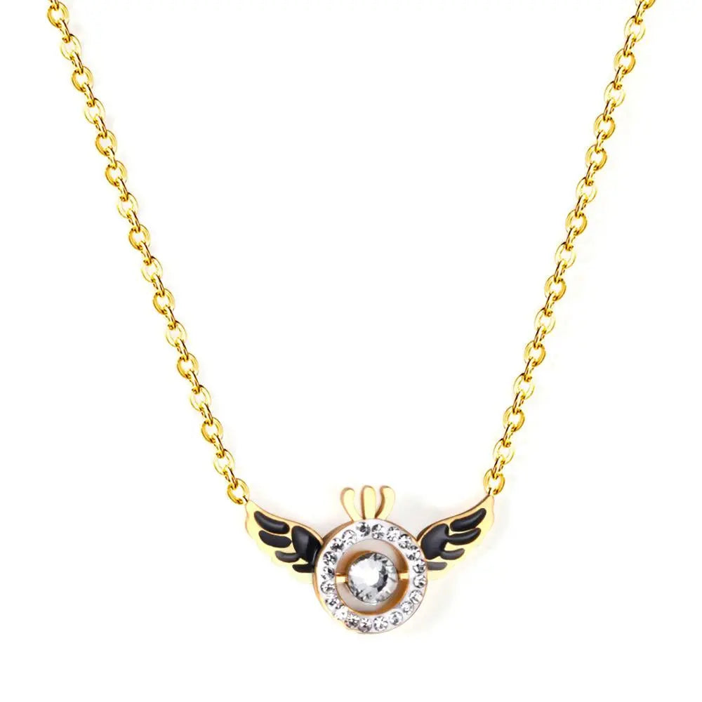 Black Wing With Black And White AAA Zirconia New Design Round Shape Pendant Necklace For Man Woman 2022 asonjewelry