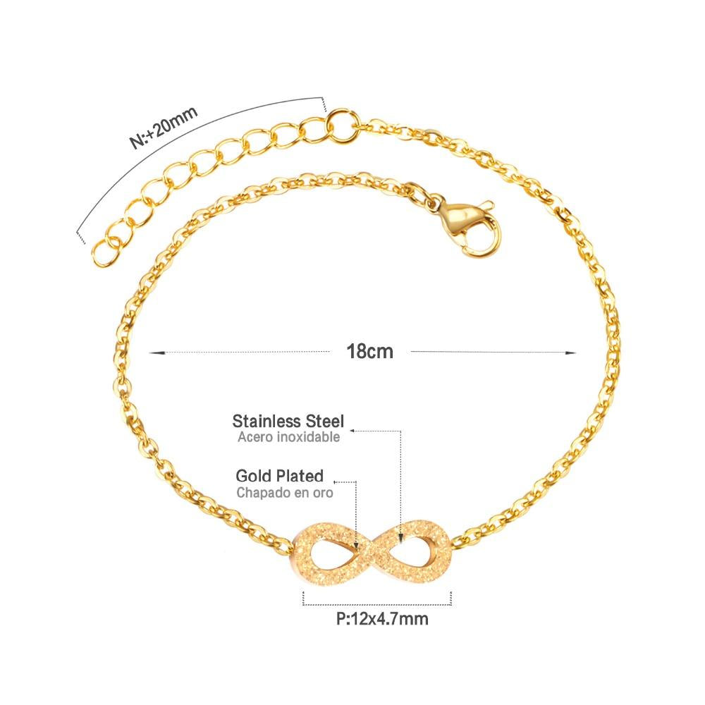 ASON Frosted Lucky Eight Number Shape Loop Link Chain Bracelets Gold Color Stainless Steel for Women Jewelry Extender asonjewelry