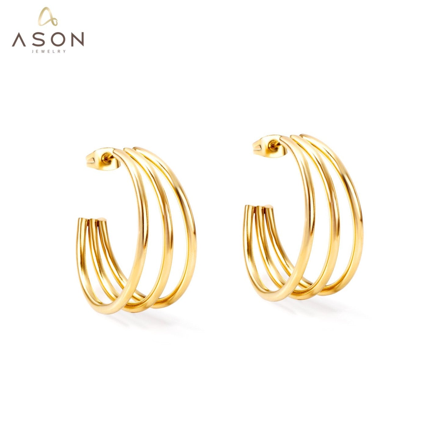 ASON Fashion Korean Style Round Circle Hoops Earrings Stainless Steel Gold Color Earrings For Women Girl Trendy Jewelry asonjewelry