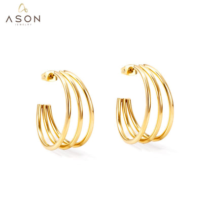 ASON Fashion Korean Style Round Circle Hoops Earrings Stainless Steel Gold Color Earrings For Women Girl Trendy Jewelry asonjewelry
