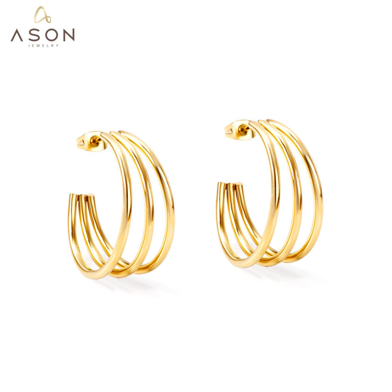 ASON Fashion Korean Style Round Circle Hoops Earrings Stainless Steel Gold Color Earrings For Women Girl Trendy Jewelry