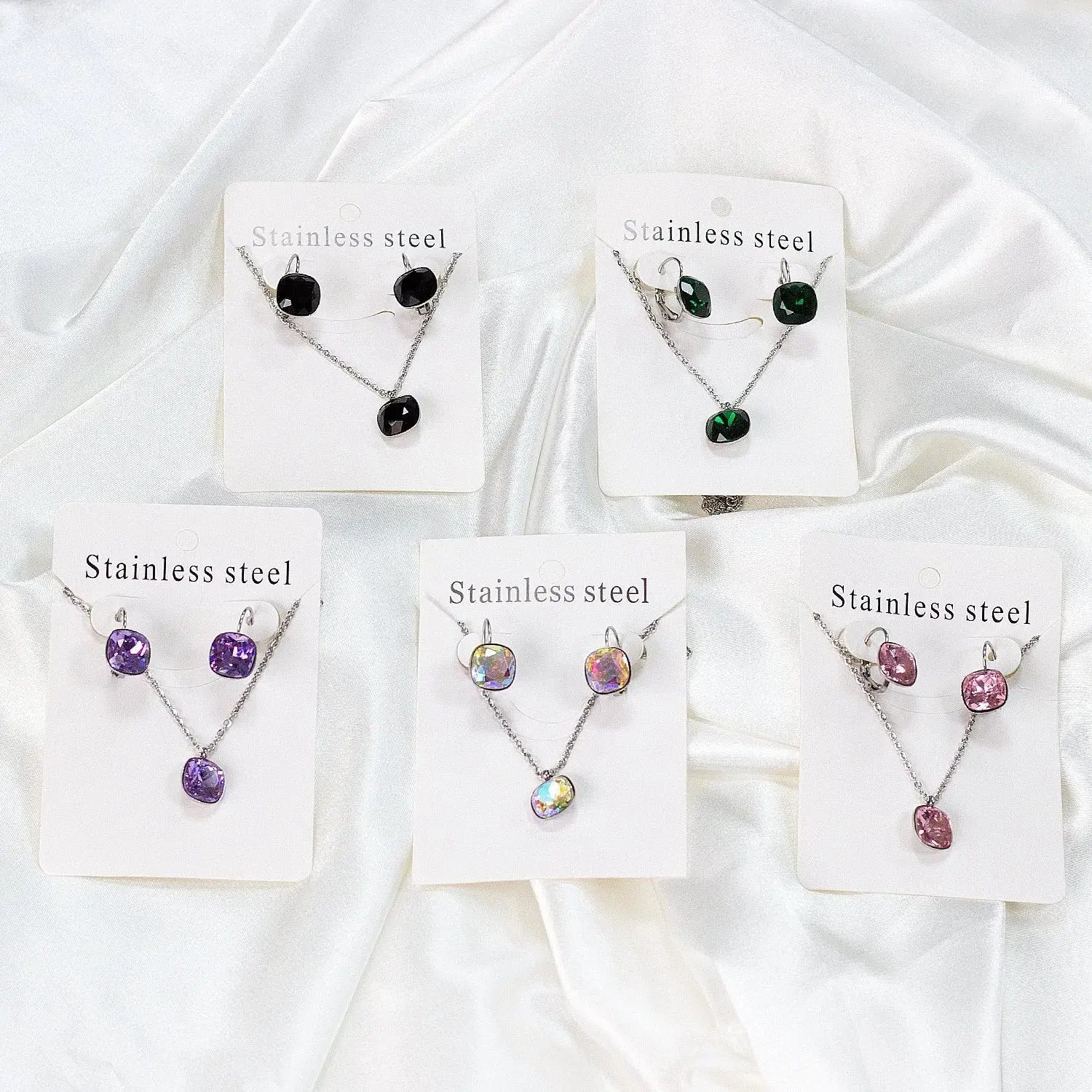 Bridal Jewelry Sets Trendy Style Geomtry Multi-colorful CZ Pendant Necklace Earrings Sets Brinco Party Wholesale asonjewelry