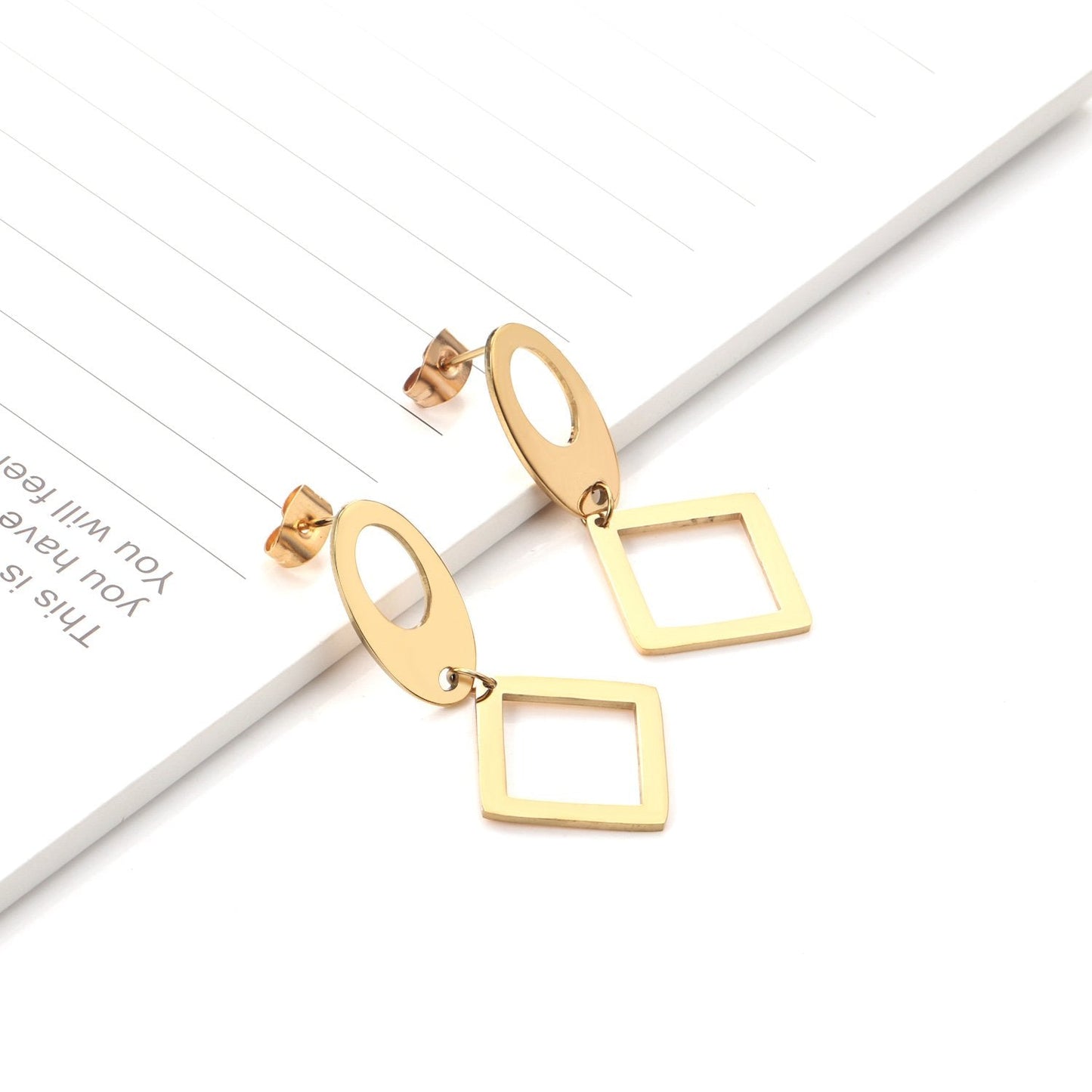 ASON Classic Gold Color Square Pendant Dangle Piercing Earrings Stainless Steel Drop Earring for Women Accessories Jewelry asonjewelry