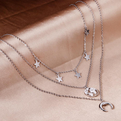 ASON Moon and Star Pendant Multi-layer Necklace 316L Stainless Steel Fashion Chains for Women Party Gift Jewelry Accessory asonjewelry