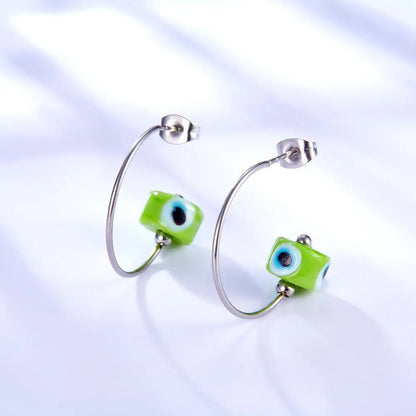 Brand Design Red Green Evil Eyes Charms Earrings Turkish Eyes For Woman Girls Half Round Earrings Hoop Pendientes asonjewelry