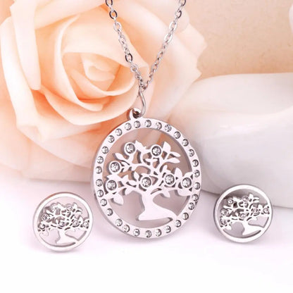 Korean Wedding Dubai Stainless Steel Jewelry Sets Tree Necklace Earrings For Women African Fashion Jewelry Sets asonjewelry