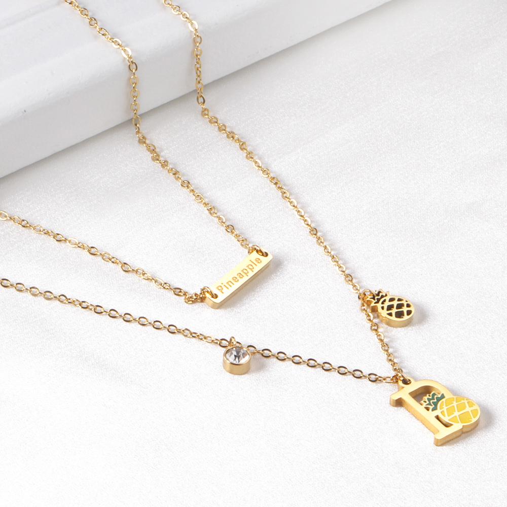 ASON Gold Color Cute Pineapple Pendant Necklace Stainless Steel Choker with Cubic Zirconia for Women Fashion Jewelry asonjewelry