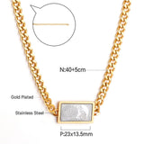 Cuban Chain With Square Pendant Fashion Decor For Woman Man Earth Design Pendant Thick Chain Peace Asethetic Collie