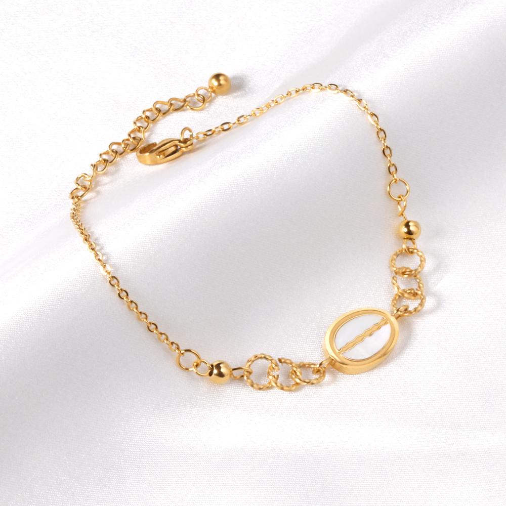 ASON Simple Style Shell Shape Charm Bracelet Gold Color Stainless Steel Bangle with Extender 17+3cm for Women Gift Jewelry asonjewelry