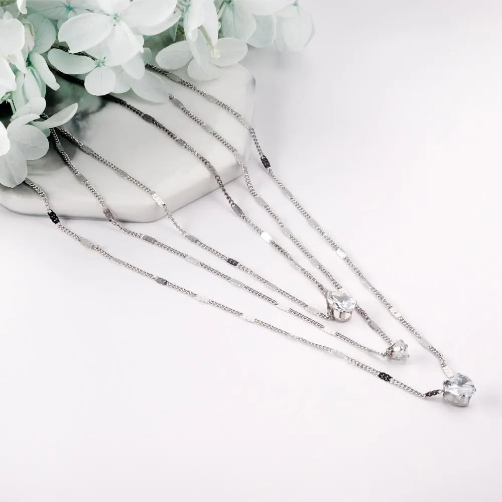 Triple Chains Necklace Heart Shape Pendant Necklace Three Layer Collier For Women Luxury Shiny Rhinestones 2022 New asonjewelry