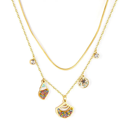 Popular Fan Shape Conch Double Chain Mix Cubic Zirconia Pendant Necklaces For Women Party Jewelry Parts choker asonjewelry