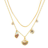 Popular Fan Shape Conch Double Chain Mix Cubic Zirconia Pendant Necklaces For Women Party Jewelry Parts choker