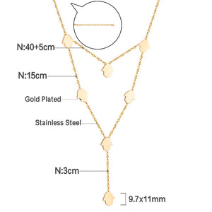 Hamsa Hand Charms Double Layer V Neck Pendant Necklace For Woman Stainless Steel Collier New 2022 Boho Fashion