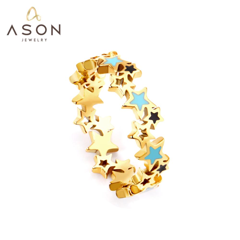 ASON Fashion Size 6-9 Geometry Stars Mixed Color Finger Ring Stainless Steel for Women Men Jewelry Accessories Party Gift asonjewelry