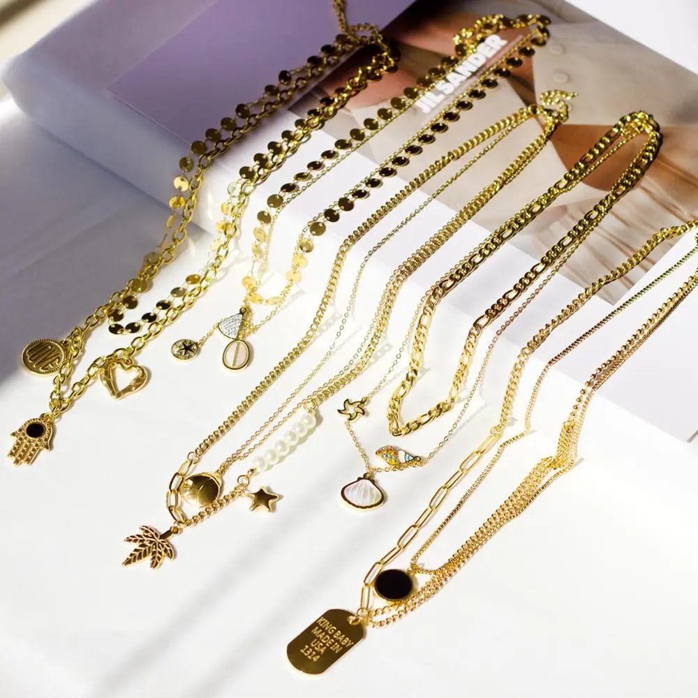 Gothic Multilayer Snake Crystal Necklace Women Gold Color Stainless Steel Double Chain Bohemian 2022 Trendy Jewelry asonjewelry