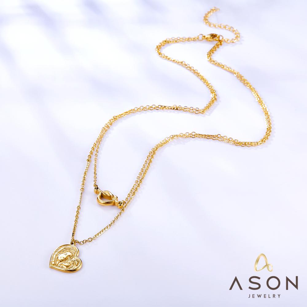 ASON Multi-Layer Pandents Necklace Gold Color Stainless Steel Mom And Son Hollow Out Heart Shape Necklace For Women Patty asonjewelry