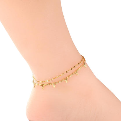 ASON Trendy Scissors Accessories Multi-layer Link Chain Anklet Gold Color Stainless Steel For Women Foot Jewelry Party Gift asonjewelry